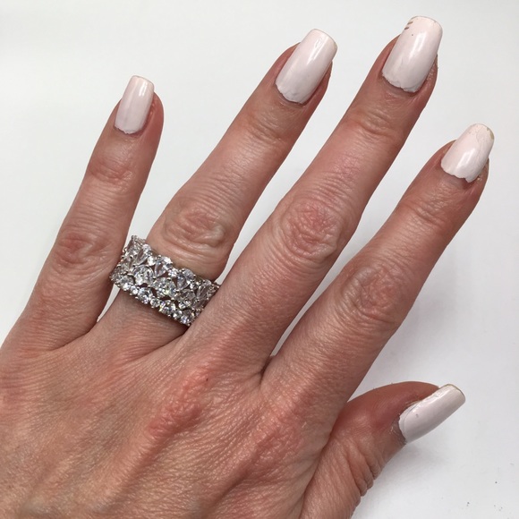 14k white gold diamond eternity band ring wedding - Picture 5 of 8